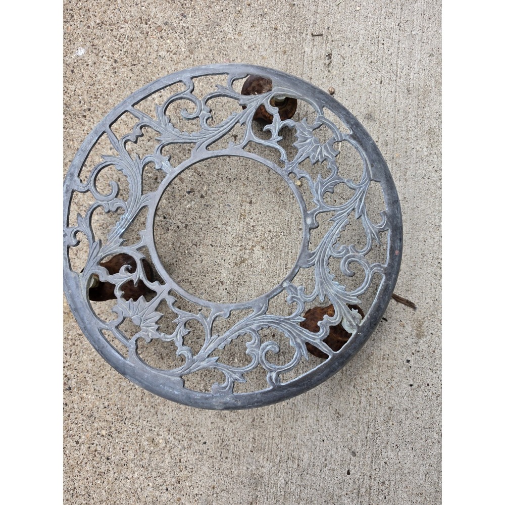 Brass Rolling Plant Stand Ornate Casters 11" Heavy Metal Floor Protector Vintage